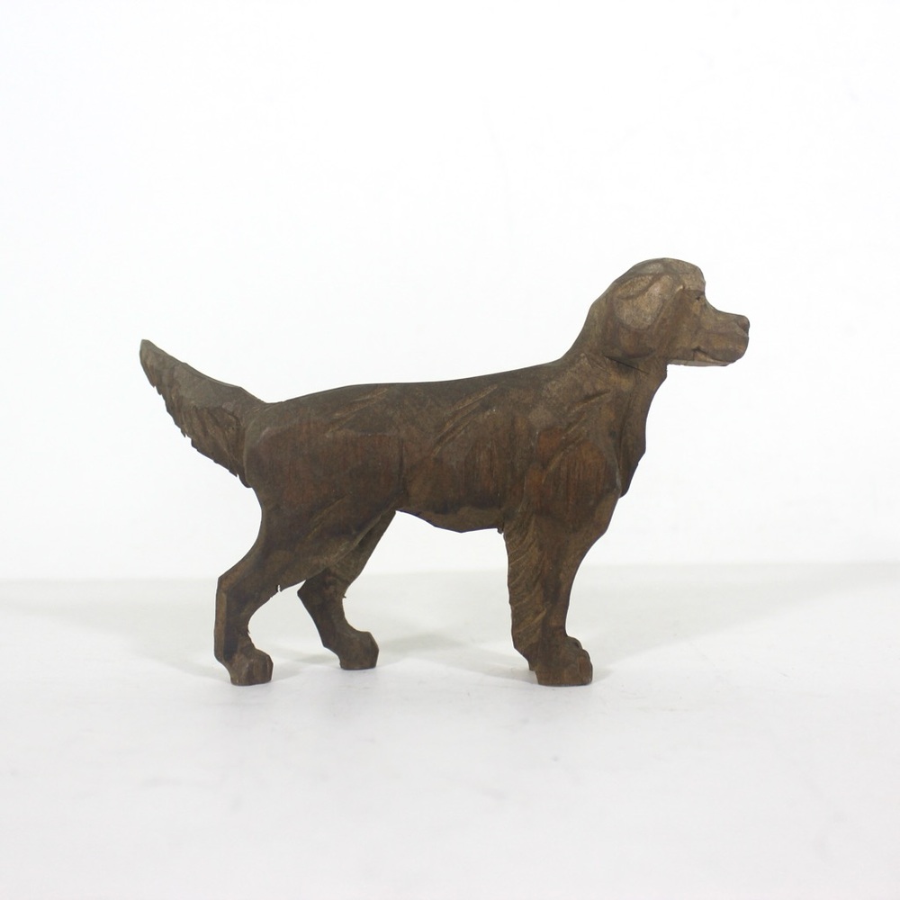 1970’s Vintage Hand Carved Dog Setter Pointer Retriever Figurine Canine Folk Art